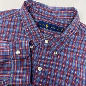 Ralph Lauren Men's XXL Cotton Red Navy Plaid Long Sleeve Button Down Shirt